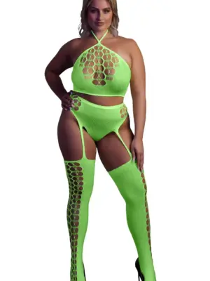 Two Piece with Crop Top and Stockings  XL/XXXXL