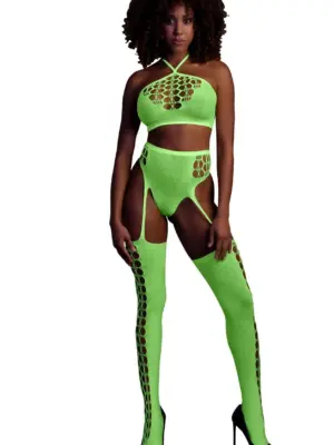Two Piece with Crop Top and Stockings - Green - XS/XL