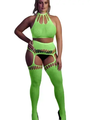 Two Piece with Crop Top and Stockings  XL/XXXXL