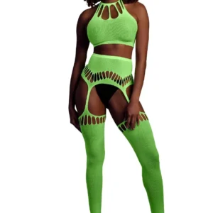 Two Piece with Crop Top and Stockings - Green - XS/XL