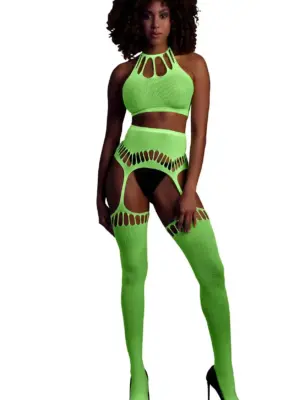 Two Piece with Crop Top and Stockings - Green - XS/XL