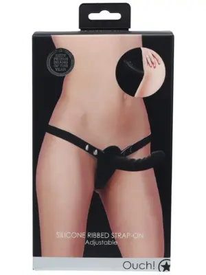 Ouch! - Silicone Ribbed Strap-On - Adjustable - Black