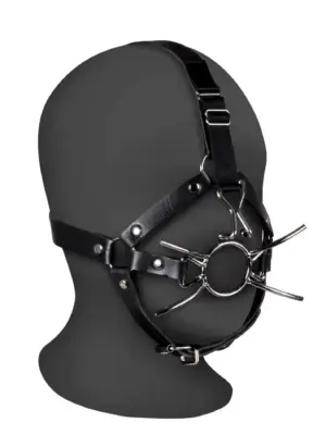 Head Harness with Spider Gag and Nose Hooks - Black