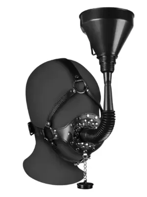 Open Mouth Gag Head Harness with Funnel - Black