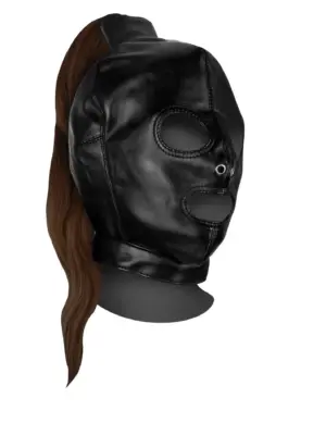 Mask with Brown Ponytail - Black