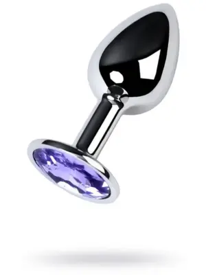 Silver anal plug with gem, blue