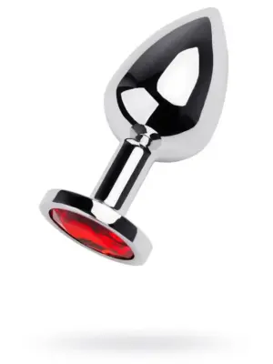 Silver anal plug with gem, red