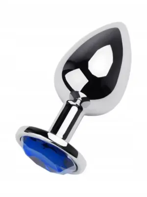 Silver anal plug TOYFA Metal with blue round-shaped gem