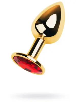 Gold anal plug with gem, red