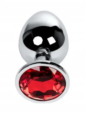 Silver anal plug TOYFA Metal with red round-shaped gem,