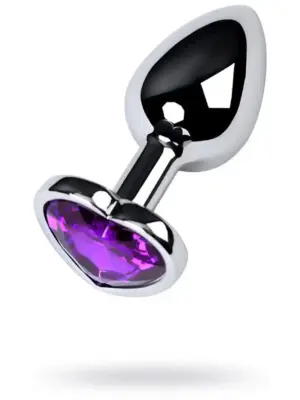 Silver anal plug with purple gem heart-shaped