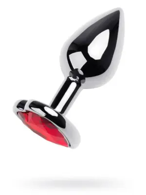 Silver anal plug with pink gem heart-shaped