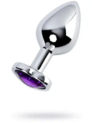 Silver anal plug with purple gem heart-shaped
