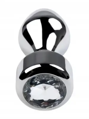 Metal by TOYFA, Anal plug, metal, silver, with diamond crystal, 9.5 cm, O 3.5 cm, 130 g