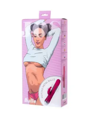 JOS BALLE, Vibrator with clitoral stimulator with moving balls, silicone, pink, 23 cm