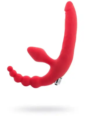 Black & Red, Beltless strapon with vibro-bullet, moisture-resistant, silicone, red 35 cm