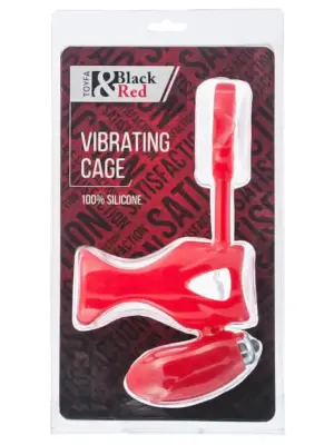 Black & Red, Penis ring with vibration, clitoral stimulation, silicone, red 14.5 cm