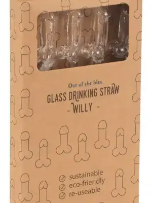 Glass Drinking Straw Willy x 4