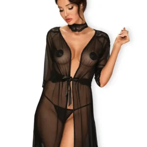 Bielizna-Lucita peniuar czarny  S/M