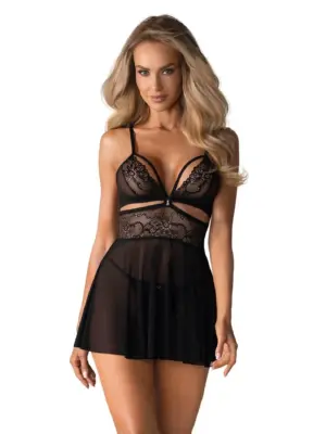 Bielizna-838-BAB-1 babydoll i stringi czarna  S/M