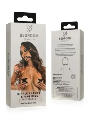 Bedroom Fantasies - Nipple Clamps & Silicone Gag Ring Black