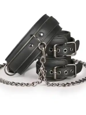 Kajdanki-Leather Collar With Handcuffs