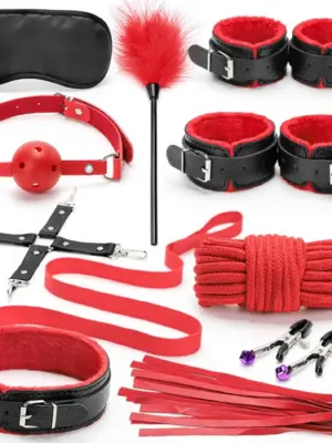 Fetish Fever - Bondage Set - 10 pieces - Red/Black