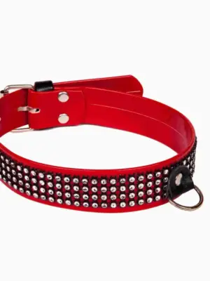 Wiązania-WHIPS lakier, obroża damska z kryształkami, czerwona, 3cm