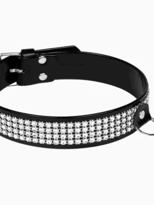 Wiązania-WHIPS lakier, obroża damska z kryształkami, czarna, 3cm