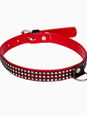 Wiązania-WHIPS lakier, obroża damskaz kryształkami, czerwona, 2cm