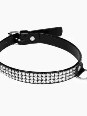 Wiązania-WHIPS lakier, obroża damska z kryształkami, czarna, 2cm