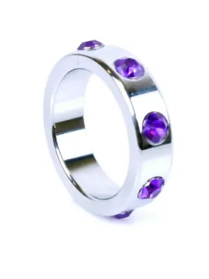 Pierścień-Metal Cock Ring with Purple Diamonds Large