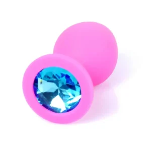 Plug-Jewellery Pink Silicon PLUG Medium- Light Blue Diamond