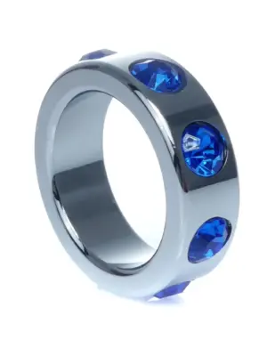Pierścień-Metal Cock Ring with Dark Blue Diamonds Small