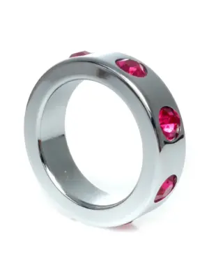 Pierścień-Metal Cock Ring with Pink Diamonds Medium