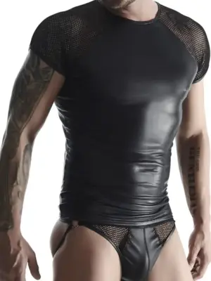 Męski T-shirt Wetlook Siatkowy z Dostępem do Piersi