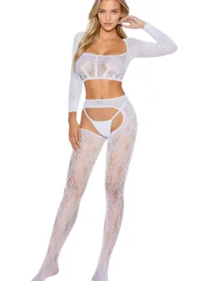 Bodystocking z sznurowaniem na dekolcie i plecach biały, One size