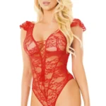Body Leila z koronki - czerwone S/M