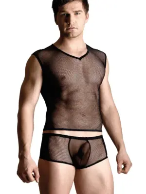 Net set - shirt and thong - black XL