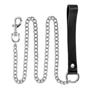 METAL LEASH WITH COW LEATHER WRIST