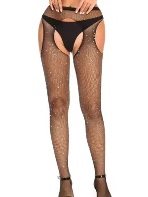 BLACK STRASS OPEN TIGHTS TU (Size: TU)