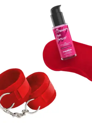CRUSHIOUS ME LO COMO VELCRO HANDCUFFS SET + SATIN BLINDFOLD AND STRAWBERRY KISSABLE LUBRICANT CRUSHIOUS