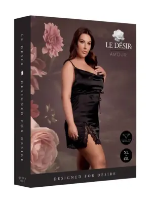 Open Back Silk Dress with Criss Cross Details and Slit - Plus Size - Black
