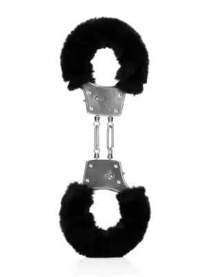 Furry Metal Hand Cuffs - Black