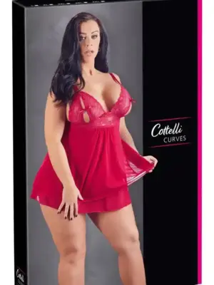 Babydoll z koronki i powernetu czerwony 2XL
