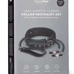 Wiązania-Leather Collar With Nipple Chains