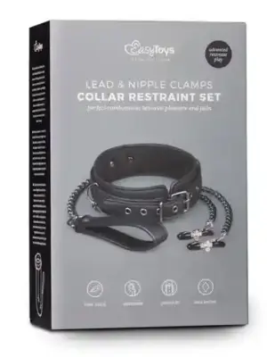 Wiązania-Leather Collar With Nipple Chains