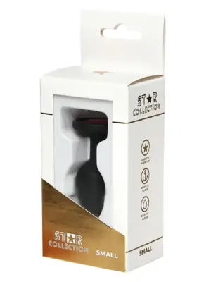 Star Collection - Black Silicone Anal Plug S - Pink Stone