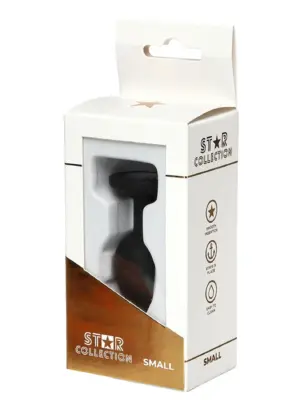 Star Collection - Black Silicone Anal Plug S - Light Blue Stone