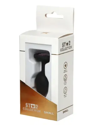 Star Collection - Black Silicone Anal Plug S - Light Pink Stone